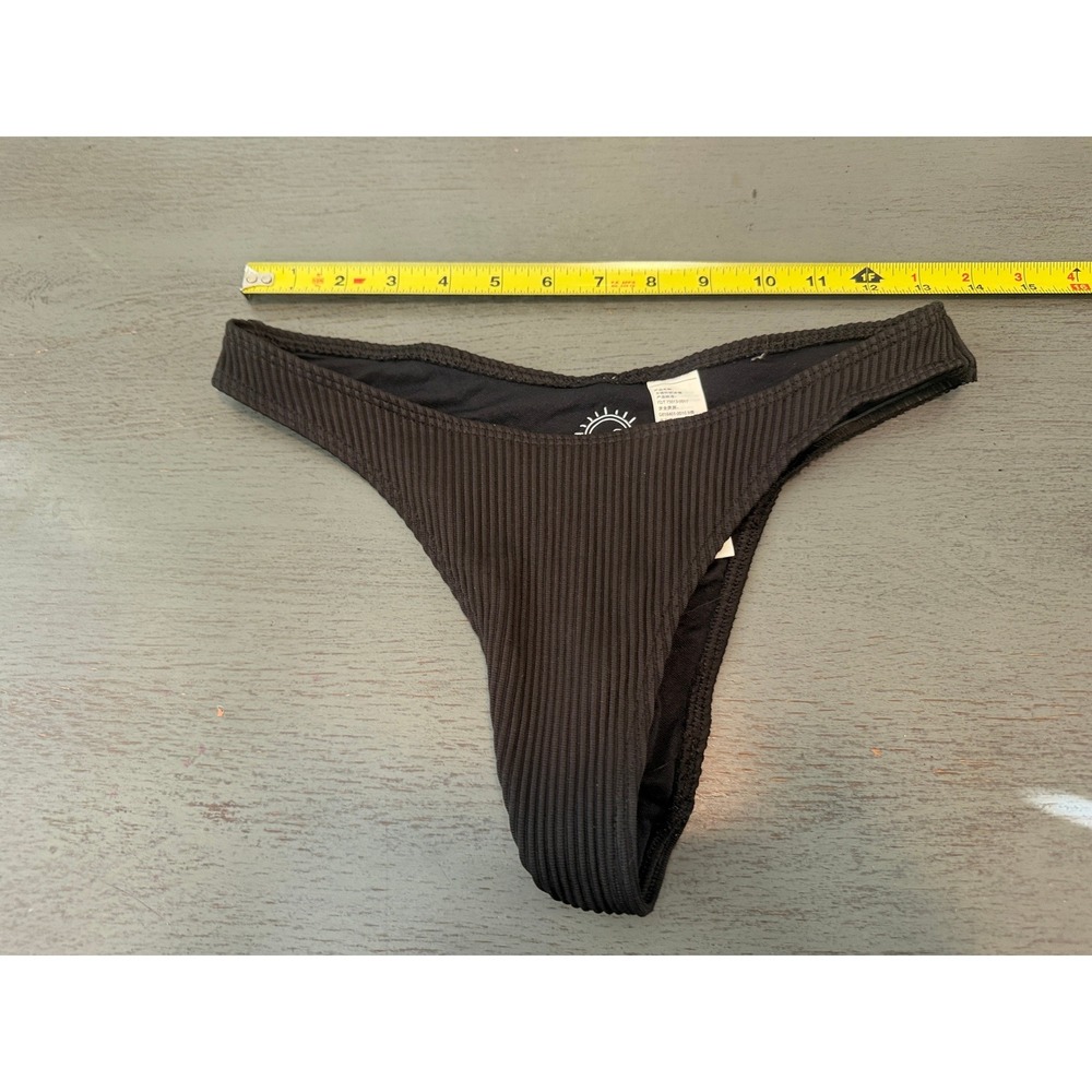 Hollister Swim Black Ribbed High Leg Bikini Bottom Small Cheeky V-Front 351001